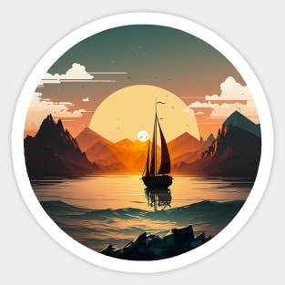 riding a boat to the adventure Sticker